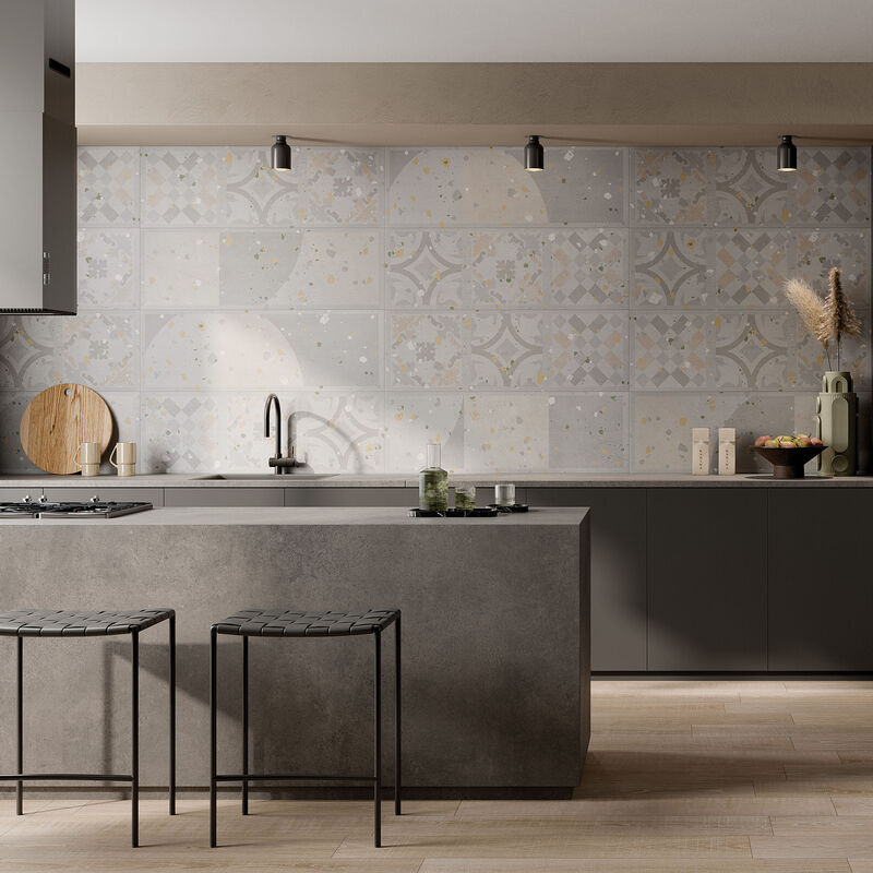 CERÁMICO ESMALTADO SIVIGLIA LIGHT GREY CEMENTINE MIX DECO MATE 40X120 CM