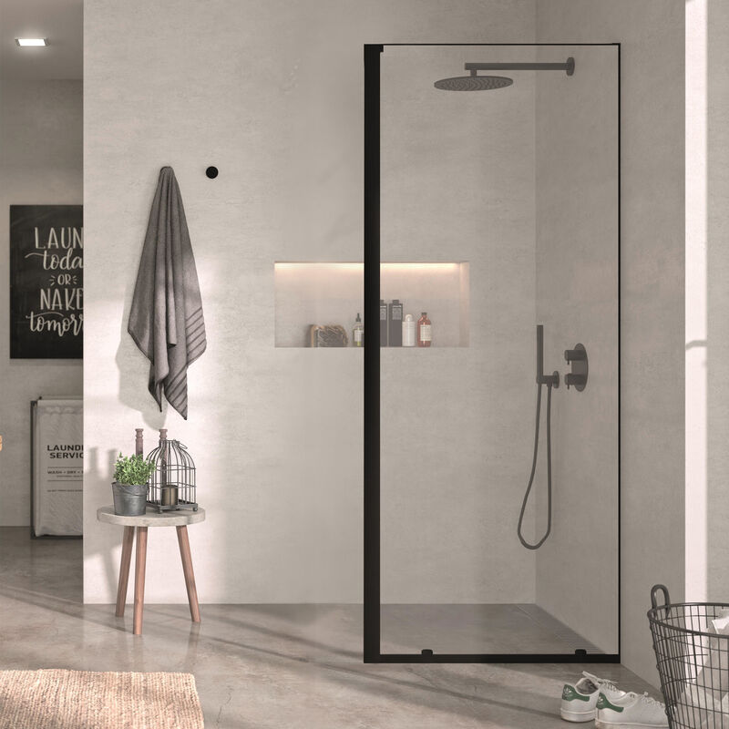 MAMPARA PARA DUCHA FIJA MINIMAL NEGRO MATE 100X198CM 8MM
