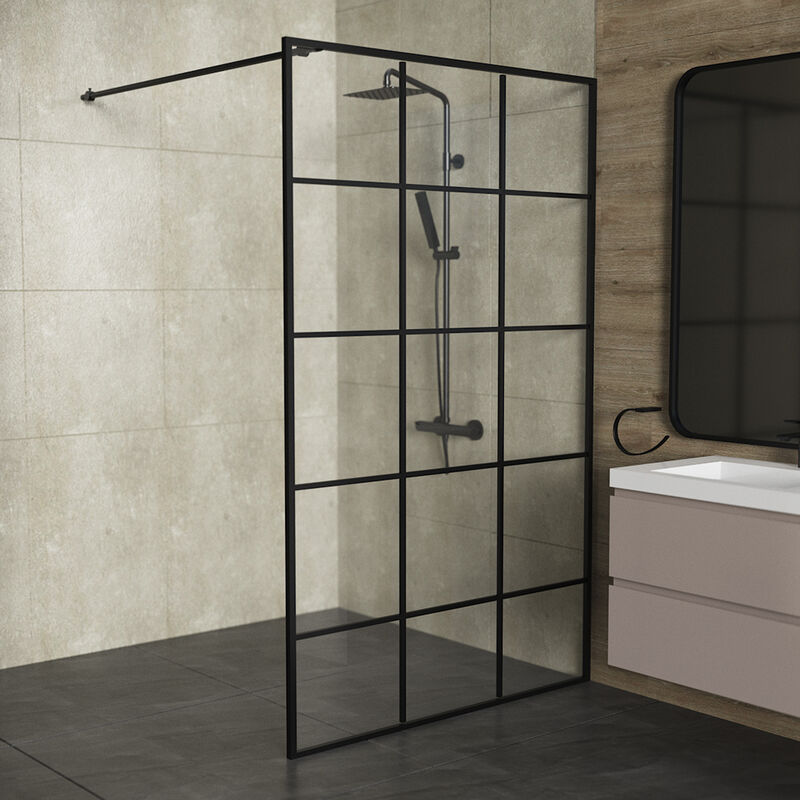 KLIPEN MAMPARA PARA DUCHA FIJA GRID NEGRO MATE 90X198CM 8MM